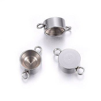 201 Stainless Steel Cabochon Connector Settings, Flat Round, Stainless Steel Color, Fit For 7mm Rhinestone, 14x8x4mm, Hole: 1.8mm