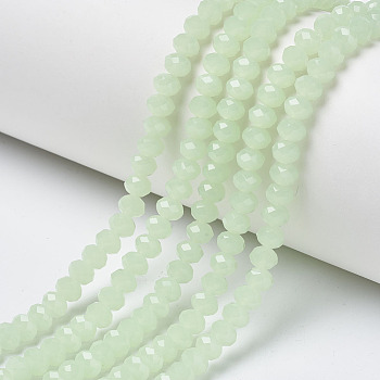 Glass Beads Strands, Imitation Jade, Faceted, Rondelle, Pale Green, 2.9~3.3x2mm, Hole: 0.8mm, about 148~150pcs/strand, 39.5~40cm