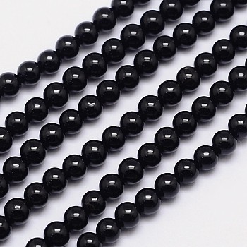 Natural Black Tourmaline Round Bead Strands, Grade AB+, 6mm, Hole: 1mm, about 63pcs/strand, 15.5 inch