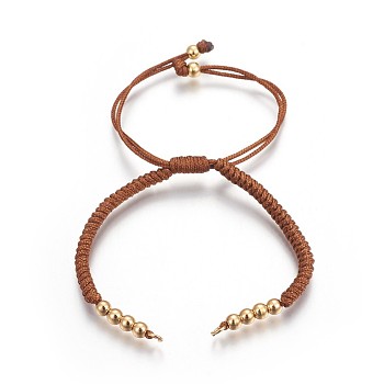 Nylon Cord Braided Bead Bracelets Making, with Brass Beads, Long-Lasting Plated, Real 24K Gold Plated, Saddle Brown, 10-1/4 inch(26cm)~11-5/8 inch(29.6cm)