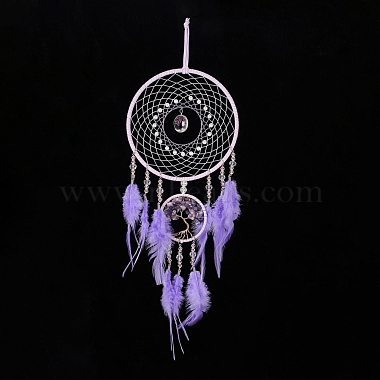 Iron & Brass Wire Woven Web/Net with Feather Pendant Decorations(AJEW-B017-18)-5