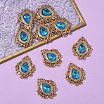 Retro Baroque Style Alloy Acrylic Pandants, Flower & Teardrop, Dodger Blue, 32x26mm(PALLOY-YW00070-07G-2)