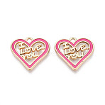 Alloy Enamel Pendants, Heart with Word Charms, Golden, Cadmium Free & Nickel Free & Lead Free, Hot Pink, 19x20.5x1.5mm, Hole: 1.8mm(ENAM-T024-09C-G)