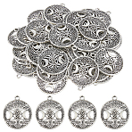 40Pcs Tibetan Style Hollow Alloy Pendants, Lead Free & Cadmium Free, Flat Round with Triple Moon Goddess, Pagan Jewelry, Antique Silver, 39x34x1.5mm, Hole: 3mm(TIBEP-FH0001-29AS)