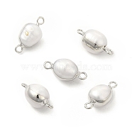 Natural Pearl Connector Charms, Oval Links, with Brass Double Loops, Platinum, 17~18x8~9mm, Hole: 1.6~1.8mm(PEAR-P004-50P)
