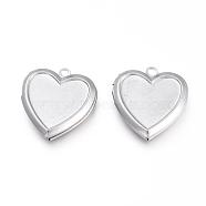 Tarnish Resistant 316 Stainless Steel Locket Pendants, Photo Frame Charms for Necklaces, Heart, Stainless Steel Color, Tray: 13x16mm, 25x22.5x4.5mm, Hole: 2mm(A-STAS-K192-09P)