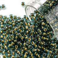 TOHO Round Seed Beads, Japanese Seed Beads, (1014) Gold Lined Aqua Luster, 8/0, 3mm, Hole: 1mm, about 1110pcs/50g(SEED-XTR08-1014)