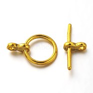 Tibetan Style Toggle Clasps, Lead Free & Cadmium Free & Nickel Free, Ring, Antique Golden, Ring: 17x12x4mm, Bar: 8x19x4mm, Hole: 2mm(TIBE-AB2035Y-AG-NF)
