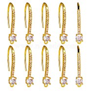 20Pcs Brass Micro Pave Clear Cubic Zirconia Earring Hooks, Ear Wire, with Loops, Real 18K Gold Plated, 23.8x8.5x4mm, Hole: 1mm, Pin: 0.9mm(ZIRC-SZ0005-09)