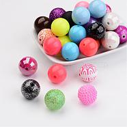 Mixed Style Acrylic Beads, Round, Mixed Color, 19~20mm, Hole: 1~3mm(MACR-MSMC002-08)