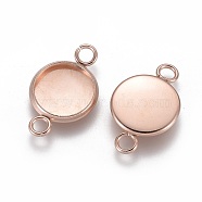 201 Stainless Steel Cabochon Connector Settings, Plain Edge Bezel Cups, Flat Round, Rose Gold, Tray: 10mm, 19x12x2mm, Hole: 2mm(STAS-F191-15RG-C)