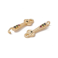 Brass Pave Colorful Cubic Zirconia Connector Charms, Flower Key Links, Real 18K Gold Plated, 18.5x5.5x3.5mm, Hole: 1.4mm(KK-A171-13G)