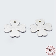 925 Sterling Silver Charms, Clover, with S925 Stamp, Silver, 10x10x0.8mm, Hole: 1mm(STER-I014-18S-B)
