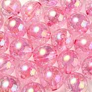 UV Plating Transparent Rainbow Iridescent Acrylic Beads, Bubble Beads, Round, Plum, 15~15.5x15.5~16mm, Hole: 2.6~2.7mm(TACR-D010-07C)