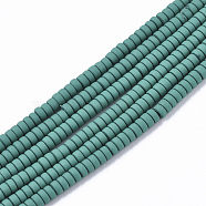Spray Painted Non-magnetic Synthetic Hematite Beads Strands, Heishi Beads, Flat Round/Disc, Teal, 2x1mm, Hole: 0.8mm, about 330~335pcs/strand, 15.94 inch(40.5cm)(G-R468-03A-03)