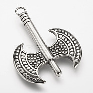304 Stainless Steel Big Pendants, Axe, Antique Silver, 51x39x5mm, Hole: 4.5mm(STAS-P169-37AS)