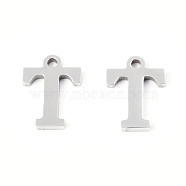 201 Stainless Steel Charms, Alphabet, Letter.T, 9x6.5x1mm, Hole: 1mm(STAS-N091-176T-P)