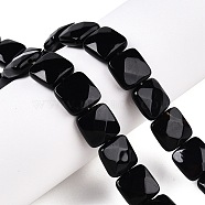 Natural Black Agate Beads Strands, Faceted Square, 12~12.5x12~12.5x5.5~6mm, Hole: 1.2mm, about 17pcs/strand, 8.07~8.4''(20.5~21cm)(G-T138-165)