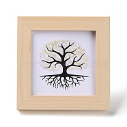Tree of Life Natural Citrine Chips Picture Frame Stand, with Wood Square Frame, Feng Shui Money Tree Picture Frame Home Office Decoration, 66x130x120mm, Inner Diameter: 90x90mm(DJEW-F021-02B)