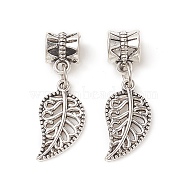 Alloy European Dangle Charms, Large Hole Pendants, Leaf, Antique Silver, 30mm, Hole: 5mm(PALLOY-YW001-09)