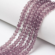 Glass Beads Strands, Faceted, Rondelle, Pale Violet Red, 10x8mm, Hole: 1mm, about 65~66pcs/strand, 20.8~21.2 inch(53~54cm)(EGLA-A034-T10mm-D13)