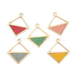 Alloy Pendants, with PU Leather, Rhombus, Light Gold, Mixed Color, 25x22x2mm, Hole: 2mm, Side Length: 16mm(PALLOY-T067-166)