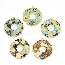 Rack Plating Alloy Enamel Big Pendants, Cadmium Free & Nickel Free & Lead Free, Flower Charms, Golden, Mixed Color, 57x52x2mm, Hole: 2.5mm(ENAM-N056-394-G)