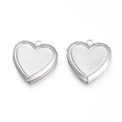 316 Stainless Steel Locket Pendants, Photo Frame Charms for Necklaces, Heart, Stainless Steel Color, Tray: 13x16mm, 25x22.5x4.5mm, Hole: 2mm(A-STAS-K192-09P)