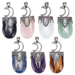 PandaHall Elite Natural Mixed Stone Pendants, with Brass Findings, Oval, Antique Silver, 44~46x20~21x16~17mm, Hole: 5x7mm, 7 materials, 1pc/material, 7pcs/box(G-PH0001-28AS)