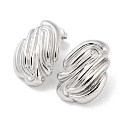 Non-Tarnish 304 Stainless Steel Stud Earrings, Twist Oval, Stainless Steel Color, 30x21mm(EJEW-G367-06P)