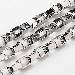 304 Stainless Steel Venetian Chains, Box Chain, Unwelded, Rectangle, Stainless Steel Color, 5x5mm(CHS-K001-01-5mm)