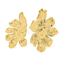 Ion Plating(IP) 304 Stainless Steel Stud Earrings for Women, Flower, Golden, 21.5x13mm, 26x17mm(EJEW-S227-39G)