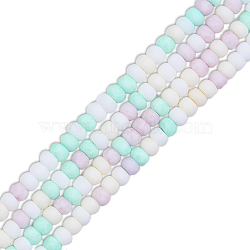 Opaque Spray Painted Glass Bead Strands, Frosted, Flat Round, Mixed Color, 4~4.5x3mm, Hole: 1mm, about 133~135pcs/strand, 15.43 inch~15.75 inch(39.2~40cm)(GLAA-N047-07-04)