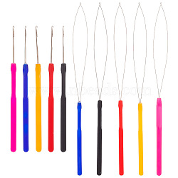 Unicraftale 10Pcs 10 Style Plastic Crochet Hooks & Stainless Steel Hair Extension Loop Needle Threader, for Hair or Feather Extensions, Mixed Color, 133~224x7.5~21x6~7mm, 1pc/style(TOOL-UN0001-31)