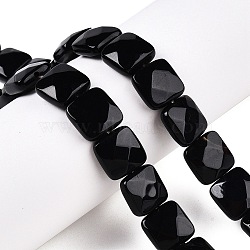 Dyed & Heated Natural Black Agate Beads Strands, Faceted Square, 12~12.5x12~12.5x5.5~6mm, Hole: 1.2mm, about 17pcs/strand, 8.07~8.4''(20.5~21cm)(G-T138-165)