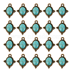 30Pcs Alloy Charms, with Imitation Turquoise Opaque Resin, Oval, Antique Bronze, 15x12x4.5mm, Hole: 1.2mm(FIND-AR0002-28)