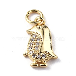 Brass Micro Pave Cubic Zirconia Charms, with Jump Ring, Penguin Charms, Real 18K Gold Plated, 14.5x9.5x2.5mm, Hole: 3mm(ZIRC-F131-21G)