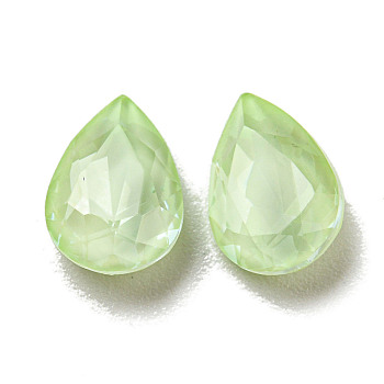 Glass Rhinestone Cabochons, Point Back & Back Plated, Faceted, Teardrop, Chrysolite, 10x7x4mm