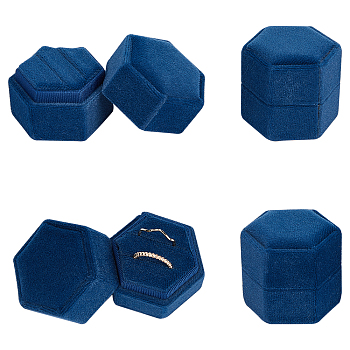 Velvet Ring Boxes, Hexagon, Marine Blue, 1-3/4x1-7/8x1-3/4 inch(4.3x4.9x4.3cm)