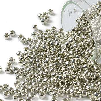 TOHO Round Seed Beads, Japanese Seed Beads, (714) Metallic Silver, 8/0, 3mm, Hole: 1mm, about 10000pcs/pound