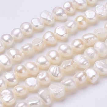 Natural Cultured Freshwater Pearl Beads Strands, Nuggets, Seashell Color, 7~8x6~7x5~6mm, Hole: 0.5mm, about 55~56pcs/strand, 13.39 inch(34cm)