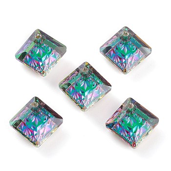 Embossed Glass Rhinestone Pendants, Abnormity Embossed Style, Rhombus, Faceted, Volcano, 13x13x5mm, Hole: 1.2mm, Diagonal Length: 13mm, Side Length: 10mm