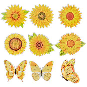 Butterfly & Sunflower Paper Wall Stickers, for Home Living Room Decoration, Mixed Color, 123~155x125~205x0.5mm, 20pcs/sheets, 5sheets