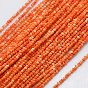 Synthetic Fossil  Beads Strands, Dyed & Heated, Round, Orange Red, 2mm, Hole: 1mm, about 200pcs/strand, 15.74 inch