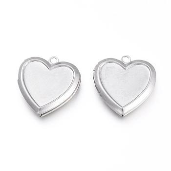 316 Stainless Steel Locket Pendants, Photo Frame Charms for Necklaces, Heart, Stainless Steel Color, Tray: 13x16mm, 25x22.5x4.5mm, Hole: 2mm