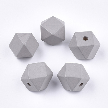 Painted Natural Wooden Beads, Faceted, Polygon, Light Grey, 19~20x19~20x19.5~20.5mm, Hole: 4mm