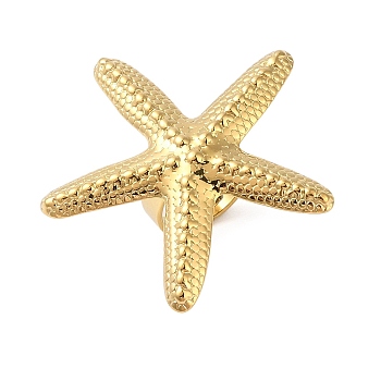 Starfish 304 Stainless Steel Adjustable Rings for Women, Real 18K Gold Plated, US Size 6 3/4(17.1mm)