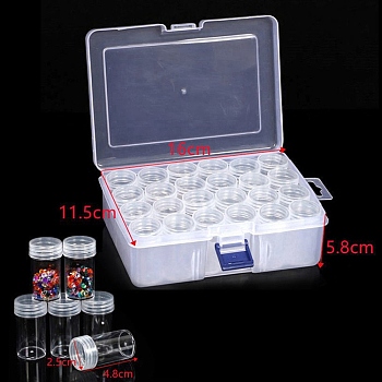 Plastic Craft Organizer Case Sets, 24 Column Grids Bead Containers, Rectangle, Clear, 16x11.5x5.8cm, Small Box: 5.5x5.5x2cm