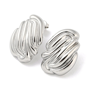 304 Stainless Steel Stud Earrings, Twist Oval, Stainless Steel Color, 30x21mm