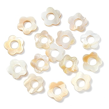 30Pcs Natural Freshwater Shell Beads Frames, Dyed, Flower, Seashell Color, 15~16x15.5~16.5x3mm, Hole: 1mm